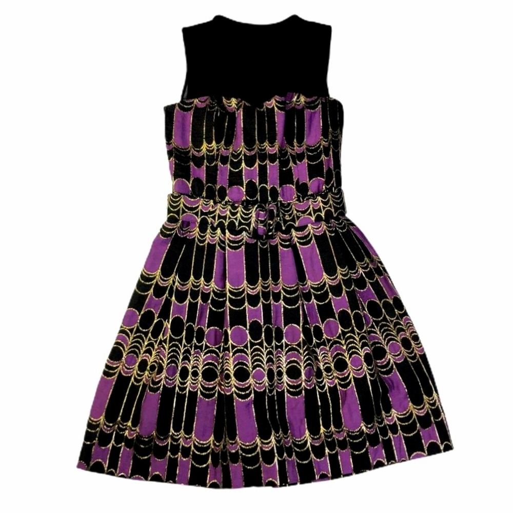 Trina Turk Art Deco Fit & Flare Dress Sz 6 Pockets Gold Foil USA Made